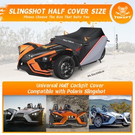 Tokept Polaris Slingshot Half Cover, 420D Oxford Fabric All Weather Protector Windscreen Half Cover Cockpit Cover, with Rubber Hooks and Reflective Strip for Polaris Slingshot Accessories (Black&Grey)
