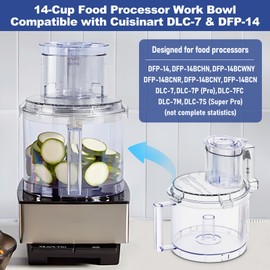 4 Locking Tabs Bowl DLC-005AGTXT1 Cover DFP-14NWBCT1 Food Processor 14-cup Work Bowl Kit Replacement with Pusher DLC-2014PT1,Fits Cuisinart DFP-14, DFP-14BCN, DFP-14BCNY