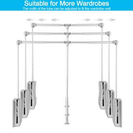 Pull Down Closet Rod Wardrobe Clothes Hanger Rail Closet System Storage Organizer Soft Close Aluminium Garment Hanging Rack for Space Saving (Adjustable Width 23.62-32.68inch)