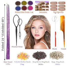 CelineBella Light Purple Tinsel Hair Fairy Hair Tinsel Extensions Heat Resistant Very Cute for Kids Girls for Party Cosplay…