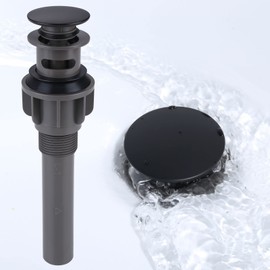 Bathroom Sink Drain, Pop Up Drain Stopper for Bathroom Sink and RV Sink, with Overflow, Matte Black Vessel Sink Drain, Built-in Anti-Clogging Strainer