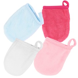Ipetboom Microfiber Facial Cleaning Gloves 4 Pack Reusable Makeup Remover Mitts Easy to Clean Face Exfoliator Sc Hanging Hole Design