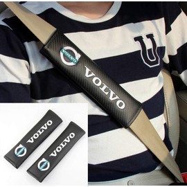 Carbon Fibre Effect Seat Belt Shoulder Cover Pads. Polestar v60 XC90 S40 V70 XC70 (Bl/Gn))