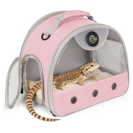 Bearded Dragon Travel Backpack Carrier with Reptile Thermometer and Humidity Gauge Lizard Travel Cage Space Capsule Clear Bubble Window Astronaut Reptile Bag for Ball Python (Pink, Carrier)