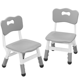 Kids Chair 2 Pack, 3 Level Height Adjustable Kid Chair, Plastic Toddler Chairs for Children Boys Girls Age 2-6, Suitable for Home Family Classroom Nursery Indoor Use, Grey