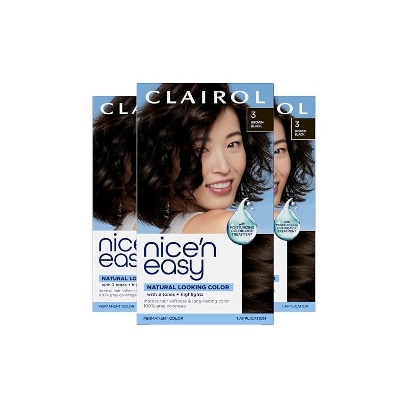 Clairol Nice 'n Easy Permanent Hair Color, 3 Brown Black,