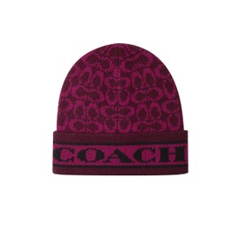 Coach Women's Signature C Logo Beanie, DEEP Berry