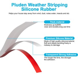 Pluden New Thickened Upgraded 3Inch (W) x 20FT(L) Door Weather Stripping, Door Draft Stopper Silicone Seal Strip, Sealing Tape for Doors Windows and Shower Glass Gap