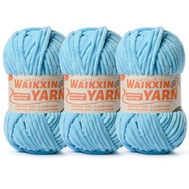（3 Azure Blue） 3 Pack Super Soft Fuzzy Chenille Chunky Yarn for Crocheting, 300g (261yds) Velvet Fluffy Amigurumi Yarn for Hand Knitting Baby Blankets Weaving Craft