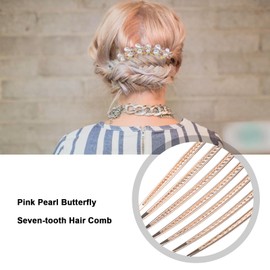 SING F LTD Butterfly Hair Comb Rhinestone Pearl Wedding Bride Headpiece Hair Ornament Decorative Hair Accessories for Women and Girls Hairstyles Pink