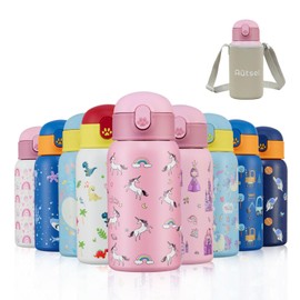 Autsel Children's Stainless Steel Water Bottle 500 ml with Straw, Insulated Children's Bottle BPA-Free, Metal Water Bottle Children Boys / Girls for Nursery, School