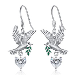 SELKAT Dove Earrings for Women 925 Sterling Silver Peace Dove Dangle Earrings Peace Symbol Jewelry Gift for Peace Lover