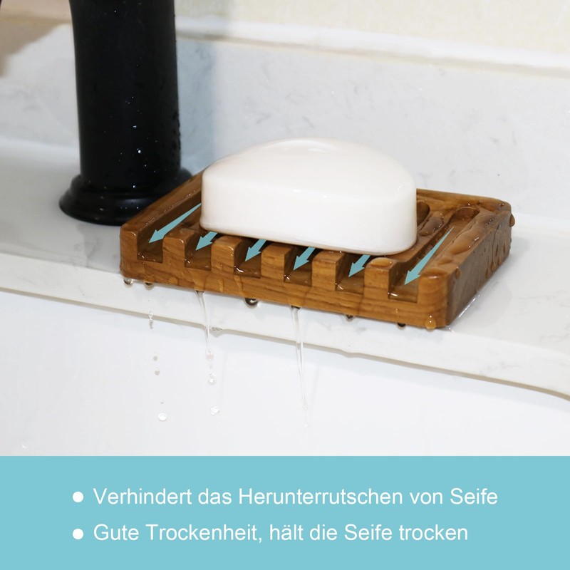 HTB Wooden Soap Dish, Teak Wood Soap Dish Soap Saver