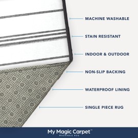 My Magic Carpet Washable Rug - Non-Slip, Stain Resistant, Waterproof, Foldable - 1 Piece Accent Living Room & Bedroom Area Rug - Pet & Kid Friendly (Stripe Grey and White, 2.5X7 ft)