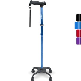 REHAND Quad Cane, Foldable Walking Cane for Men & Women with 4-Pronged Base for Extra Balance & Stability-Adjustable, Lightweight, Collapsible, Walking  for Right or Left Handed Seniors & Adults Non-Slip Replacement trekking - Color: black