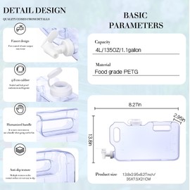 Funnymoom Drink Dispenser for Fridge Refrigerator Plastic Reusable Water Dispensers Bottle with Spigot BPA Free for Party Outdoors Home Office Activities(1.1 Gallon)