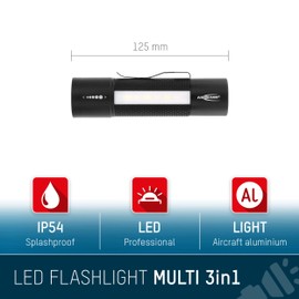 ANSMANN Future Multi-3-in-1 Professional Torch in Black / Handy Outdoor Light with Continuous Focusing / 180 Lumen & 3 Functions / Splash-proof IP54, 12.5 x 3.3 x 3.3 cm