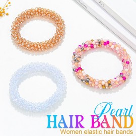 Fashey Rhinestone Hair Ties Champagne Crystal Hair Bands Elastic Ponytail Holders 3 Pcs Beaded Hair Scrunchies Stretchy Hair Accessories for Women