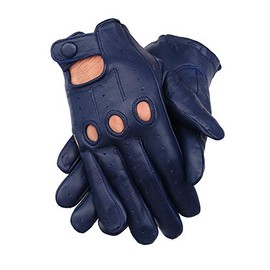 Navy blue Sheepskin leather driving gloves for men (Large)