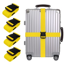 4Pcs Luggage Strap Set, Heavy Duty Suitcase Accessories, Quick Release Buckle Non-Slip Packing Belts Adjustable Luggage Straps for Security Travel Suitcase (Yellow)