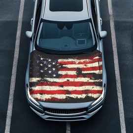 Rarucativ Automotive Hood Cover Protector Elastic Fabrics Can be Washed Hood Wrap Blanket UV Fade Resistant Vehicles Decorate Accessories, American Flag
