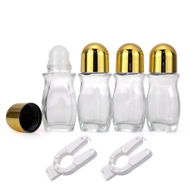 Newzoll 4 Pack 50mL Clear Glass Roller Bottles for Deodorant, Essential Oil Roll On Bottles, Leak-Proof Refillable Rollerball Containers with Golden Caps, Travel DIY Perfume Applicator