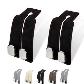 2 Pack of QBUC Car Hooks for Headrest,Car Purse Hook,Universal Car Seat Back Storage Hook Luxurious Leather 100% Metal Multifunctional for Purses and Bags (Black)