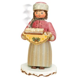German Incense Smoker Winterchild Girl with stollen - 20cm / 8inch - Hubrig Volkskunst