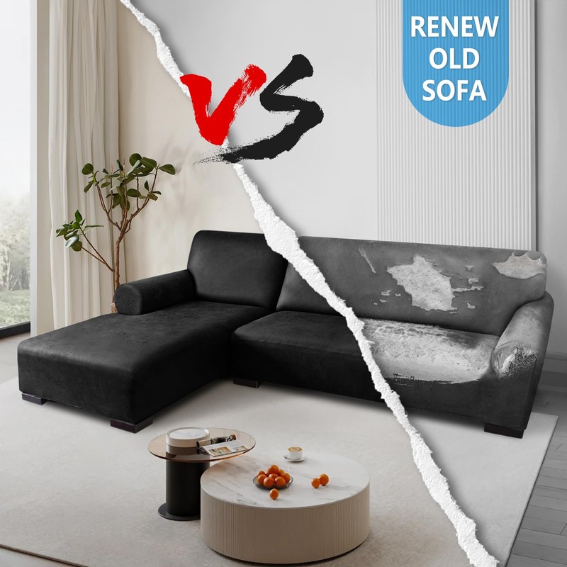 Pfrstuv Sectional Couch Covers, Leather Look Sofa Cover L Shape