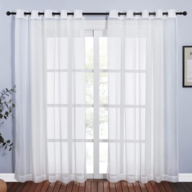 NICETOWN - Cortinas transparentes para sala de estar de 84 pulgadas de largo, con ojales en la parte superior, cortinas traslúcidas con textura y penetración ligera para chalet, marfil, 140 pulgadas de ancho, total de 2 paneles