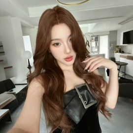Smilco 2026 Tiktok Sells Well 28-inch Reddish-brown Wavy 13*5 60 Net Front Lace Wig Temperament Hairstyle Japanese Silk SM9909color: Reddish-brown, Stretched Length: 28 Inches