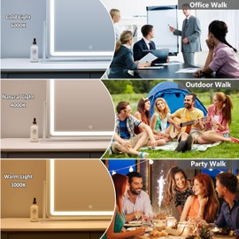 Acoolda Vanity Mirror with Lights, Large Makeup Mirror, LED Lighted, 3 Color Modes, 360 Rotation, 22.2" x 16.3" White