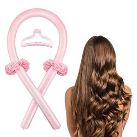 zalati Hair Curler Curling Rod Silk Headband with Clip Foam Heatless Ribbon Band Soft Wave for DIY Hair Styling Kit - Pink