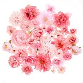 Giantree Faux Flower Heads, 40 Pcs Mini Pink Artificial Flower Heads Fake Peony Daisy Rose Flowers Multicolor Small Silk Daisy Flowers Head for Craft Garland Wedding Party Wreath DIY Home Decoration