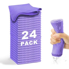 REUCLOTHIM Microfiber Cleaning Cloth 24 Pack Cleaning Towels,13"x13" Highly Absorbent Cleaning Supplies,Lint-Free Dusting Cloths for Kitchen, Dish,Window，Household Cleaning.(Purple)