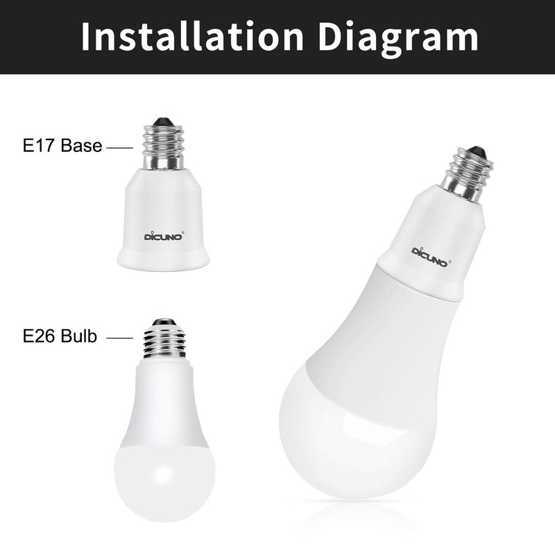 DiCUNO E17 to E26 Adapter, Intermediate E17 Socket to Standard