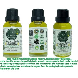 Nativilis Organic Avocado Carrier Oil (Persea Americana) Hair, Face & Skin - Natural Cold Pressed - Rich in Vitamins A, B1, B2, B3, B5, B6, B8, B9, D, E and K - Moisturises Dry Skin - Copaiba