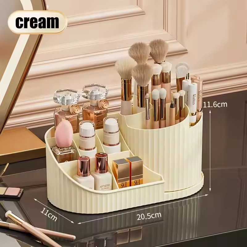 360° Rotating Makeup Organizer with Brush Holder, Acrylic Vanity Cosmetic