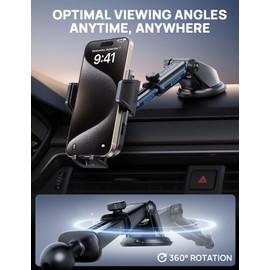 [2024 Newest] Dashboard Phone Holders for Your Car (+Air Vent Clip) [Military Grade Stable] , Car Cell Phone Holder, Rotatable Suction Cup Car Phone Mount for All Phone (Cube Black)