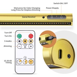 EAYOYAE Battery Operated Wireless Picture Light，Rechargeable/Plugged in 31.5inch Painting Display Light,Remote Control Wall Lights with Three Modes and Timing for Art Frame (Gold)