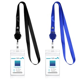 2 Pack Cruise Lanyard with Double Sided Clear ID Badge Holder, Vertical Punched Zipper Waterproof for Ship Cards, Retractable lanyards, Cruise Essentials Accessories
