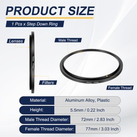PATIKIL Step-Up Ring Adapter 72mm to 77mm, Filter Step-up Rings Camera Lens Filters Metal Ring Digital for ND IR DSLR Lenses, Black