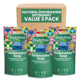 Truly Free Truly Free Automatic Dishwasher Detergent Powder - Concentrated Dishwashing Detergent, Dish Soap, Hard Water Stain Remover, Kitchen Cleaning Supplies, No Harmful Ingredients - 12.5 oz (Pack of 3)