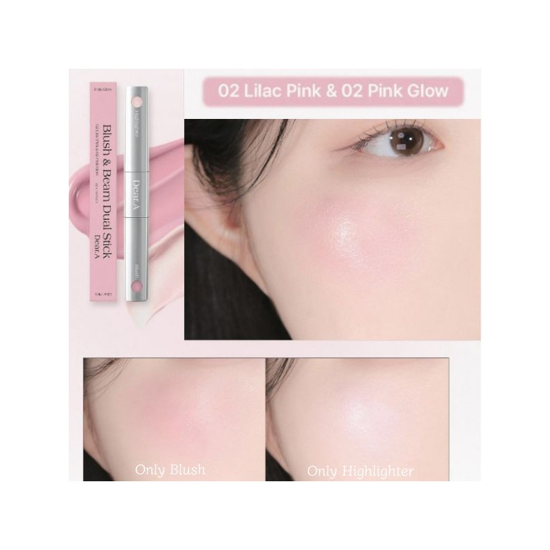 DEAR.A Blush & Beam Dual Stick 1.8g, Color:02 Lilac Pink