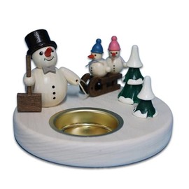 Holzwaren Egermann Wooden Candlestick - Tea Light Holder with Cute Snowman Design - Motif: Sleigh & Snowman Children - Diameter: Approx. 11 cm - Made in Germany