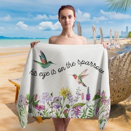 WAITPI Christian Bird Floral Beach Towel, Sparrow Bird Bible Verse Scripture Beach Towels Oversized Gifts for Women, Religious Quick Dry Travel Sand Free Towel Decor for Bathroom Swimming Pool 30x60in