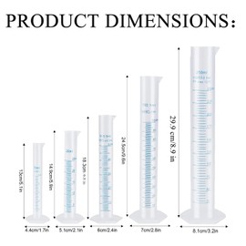 KOMUNJ 5pcs Plastic Graduated Cylinder Beaker 10ml 25ml 50ml 100ml 250ml Measuring Cylinder Transparent Lab Test Tube Liquid Measuring Tools