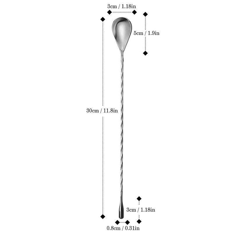 Cocktail Spoon Silver, 11.8 inches Stirrer, Long Mixing Spoon, Stainless