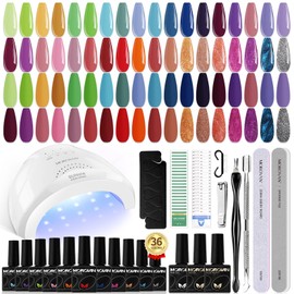 Morovan Gel Nail Polish Kit: 36 Colors Gel Nail Polish Set with with U V Light Soak Off Gel Nail Kit with Pure & Glitter Gel Polish for Beginner Nail Art DIY Manicure