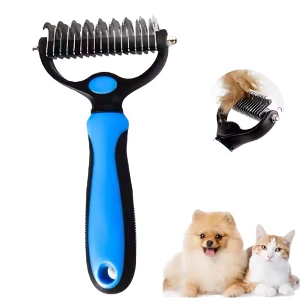 Pet Grooming Rake, Double-Sided Dematting Tool, 3.54-Inch Wide Metal Comb,